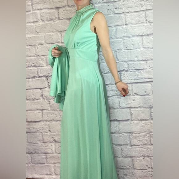 Vintage 70’s polyester mint green formal/party/prom/wedding gown - Picture 1 of 9
